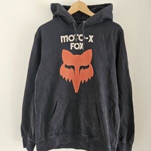 Fox Racing Moto-X Fox Hoodie Mens Medium Pullover Black Orange Logo Y2K